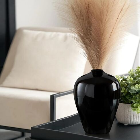 Black Ceramic Vase, Flower Vase for Home Decor, Decorative Vase, 10 Inch Porcelain Vase for Fresh Flowers, Dried Flowers, Boho Vase for Living Room, Kitchen, Bathroom, Bedroom, Dining Table, Office in Saudi Arabia
