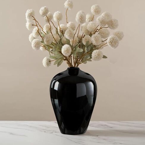 Black Ceramic Vase, Flower Vase for Home Decor, Decorative Vase, 10 Inch Porcelain Vase for Fresh Flowers, Dried Flowers, Boho Vase for Living Room, Kitchen, Bathroom, Bedroom, Dining Table, Office in Saudi Arabia