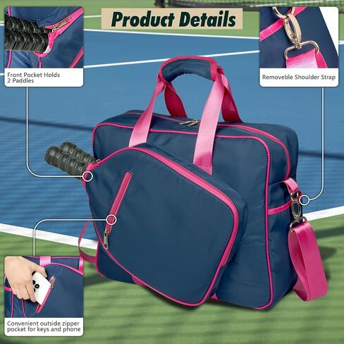 Pickleball Bags for Women, Pickleball Bag Tote with Front Pocket Fits 2 Paddles, Cute Pickleball Paddle Bag with Fence Hook & Shoulder Strap, Pickleball Gifts Accessories for Women Ladies in Saudi Arabia