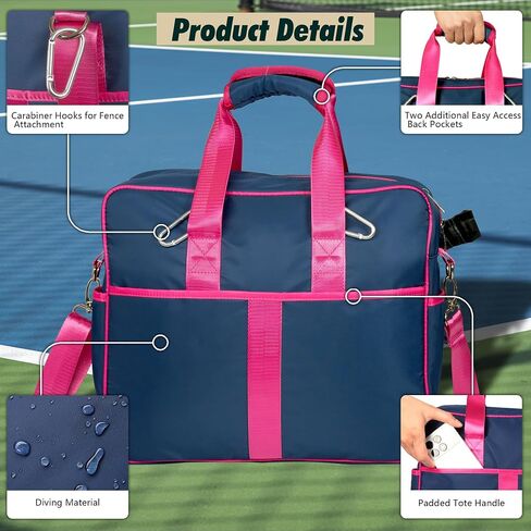Pickleball Bags for Women, Pickleball Bag Tote with Front Pocket Fits 2 Paddles, Cute Pickleball Paddle Bag with Fence Hook & Shoulder Strap, Pickleball Gifts Accessories for Women Ladies in Saudi Arabia