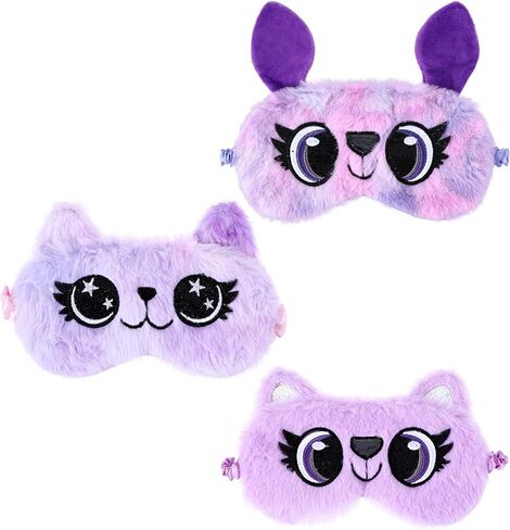 3 Pack Plush Sleep Masks for Kids Women, Cute Animal Sleeping Eye Mask for Sleep Soft Faux Fur Eye Blindfold Night Eyeshade Cover Sleepover Essentials for Girls Party Travel in Saudi Arabia