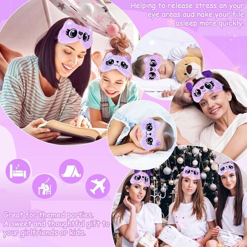 3 Pack Plush Sleep Masks for Kids Women, Cute Animal Sleeping Eye Mask for Sleep Soft Faux Fur Eye Blindfold Night Eyeshade Cover Sleepover Essentials for Girls Party Travel in Saudi Arabia