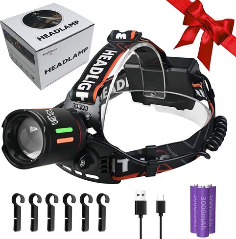 LED Rechargeable Headlamp, 90,000 Lumens Super Bright with 4 Modes & IPX6 Level Waterproof USB Rechargeable Zoom Headlamp, 90° Adjustable Outdoor Camping, Cycling, Climbing, Home in Saudi Arabia