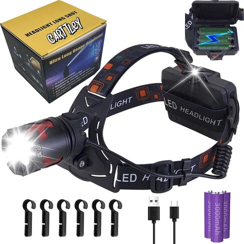 مصباح أمامي LED قابل لإعادة الشحن، 90,000 لومن فائق السطوع مع 4 أوضاع ومستوى IPX6 مصباح أمامي قابل لإعادة الشحن USB مقاوم للماء، 90 درجة قابلة للتعديل للتخييم في الهواء الطلق، ركوب الدراجات، التسلق، المنزل in Kuwait
