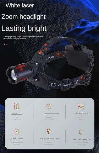 مصباح أمامي LED قابل لإعادة الشحن، 90,000 لومن فائق السطوع مع 4 أوضاع ومستوى IPX6 مصباح أمامي قابل لإعادة الشحن USB مقاوم للماء، 90 درجة قابلة للتعديل للتخييم في الهواء الطلق، ركوب الدراجات، التسلق، المنزل in Kuwait