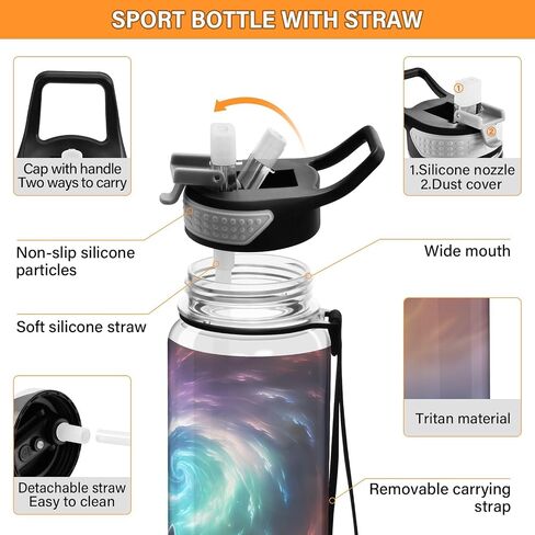 Water Bottle with Straw and Anti-dust Cover White Wolf on Mountain Top Drinking Bottle Tritan BPA-Free for School, Fitness, Gym, Camping, Outdoor Sports in Kuwait