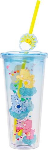 Silver Buffalo Care Bears Rainbow Plastic Cold Cup with Lid and Straw Topper Featuring Cheer Bear, Bedtime Bear, Funshine Bear, and Share Bear, 24 Ounces in Saudi Arabia