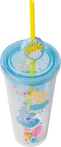 Silver Buffalo Care Bears Rainbow Plastic Cold Cup with Lid and Straw Topper Featuring Cheer Bear, Bedtime Bear, Funshine Bear, and Share Bear, 24 Ounces in Saudi Arabia