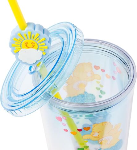 Silver Buffalo Care Bears Rainbow Plastic Cold Cup with Lid and Straw Topper Featuring Cheer Bear, Bedtime Bear, Funshine Bear, and Share Bear, 24 Ounces in Saudi Arabia