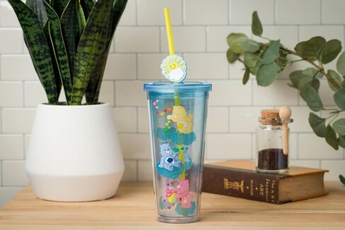 Silver Buffalo Care Bears Rainbow Plastic Cold Cup with Lid and Straw Topper Featuring Cheer Bear, Bedtime Bear, Funshine Bear, and Share Bear, 24 Ounces in Saudi Arabia