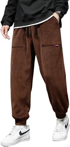 WZIKAI سروال قصير رجالي مرونة الخصر الرباط مدبب ركض Sweatpants عادية طويلة موضة بنطلون مع جيوب in Kuwait