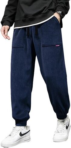 WZIKAI سروال قصير رجالي مرونة الخصر الرباط مدبب ركض Sweatpants عادية طويلة موضة بنطلون مع جيوب in Kuwait