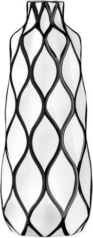 مزهرية توري وتاغوس مخططة بالأبيض والأسود للزهور - مزهرية مقاس 15 بوصة لديكور المنزل الباريسي مع نمط أرابيسك مرسومة يدويًا، مزهرية مصنوعة يدويًا باللونين الأبيض والأسود، مزهرية سيراميك ديكور ريفي فرنسي in Kuwait