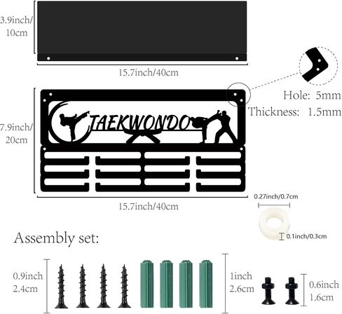 CREATCABIN Taekwondo Medal Hanger Display Trophy Medal Holder with Shelf Sports Iron Rack Wall Mount Hooks Frame Metal Medal Stand Organizer for Hanging Athlete Belt Medals Awards 15.7 x 7.9Inch Black in Saudi Arabia