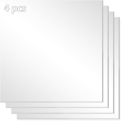 صفائح أكريليك مرآة فضية، 4 عبوات من صفائح أكريليك مربعة مقاس 12 × 12 بوصة بسمك 1/8 بوصة (3 مم) صفائح بلاستيكية صلبة مرآة فضية اللون للقطع والقطع والنقش بالليزر in Kuwait