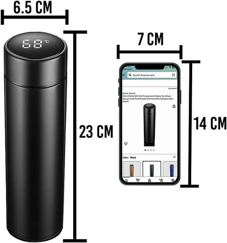 Water Bottle with LED Temperature Display Double Walled Vacuum Insulated Water Bottle Stainless Steel Automotive Travel Bottle BPA-free Leak Proof Keep Cold/Warm For 12H, White, SMB0001 in Saudi Arabia