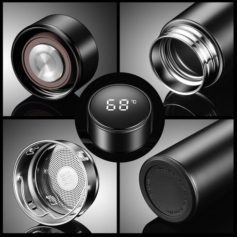 Water Bottle with LED Temperature Display Double Walled Vacuum Insulated Water Bottle Stainless Steel Automotive Travel Bottle BPA-free Leak Proof Keep Cold/Warm For 12H, White, SMB0001 in Saudi Arabia