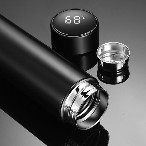 Water Bottle with LED Temperature Display Double Walled Vacuum Insulated Water Bottle Stainless Steel Automotive Travel Bottle BPA-free Leak Proof Keep Cold/Warm For 12H, White, SMB0001 in Saudi Arabia