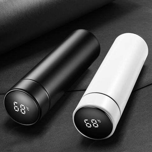Water Bottle with LED Temperature Display Double Walled Vacuum Insulated Water Bottle Stainless Steel Automotive Travel Bottle BPA-free Leak Proof Keep Cold/Warm For 12H, White, SMB0001 in Saudi Arabia