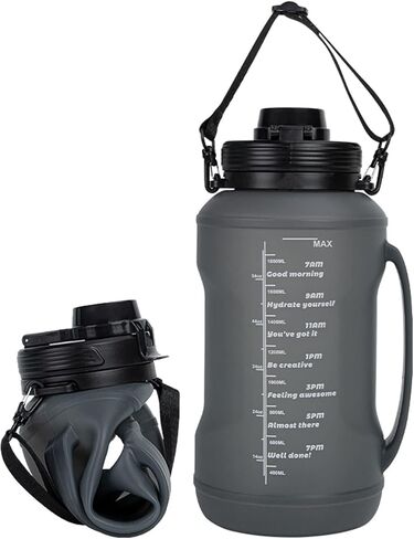 Collapsible Water Bottle, Reusable Silicone Foldable Leak Proof Portable Sports Travel Water Bottles (Black, 64oz) in Saudi Arabia