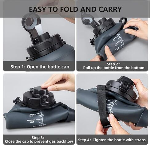 Collapsible Water Bottle, Reusable Silicone Foldable Leak Proof Portable Sports Travel Water Bottles (Black, 64oz) in Saudi Arabia