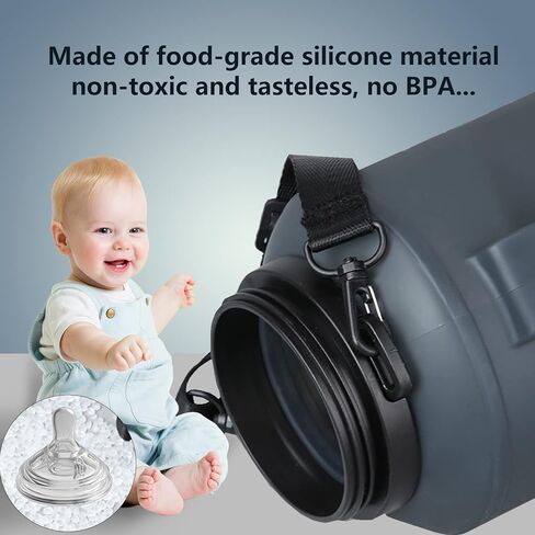 Collapsible Water Bottle, Reusable Silicone Foldable Leak Proof Portable Sports Travel Water Bottles (Black, 64oz) in Saudi Arabia