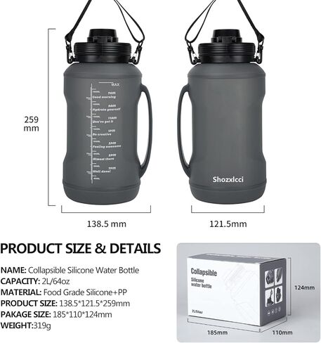 Collapsible Water Bottle, Reusable Silicone Foldable Leak Proof Portable Sports Travel Water Bottles (Black, 64oz) in Saudi Arabia