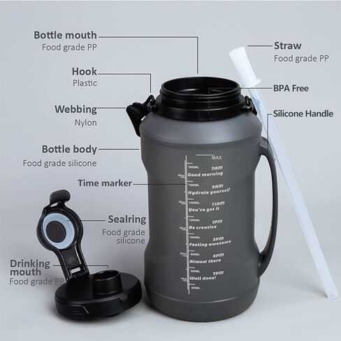 Collapsible Water Bottle, Reusable Silicone Foldable Leak Proof Portable Sports Travel Water Bottles (Black, 64oz) in Saudi Arabia