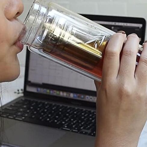Umami Glass Water Bottle With Tea Infuser And Non Slip Sleeve. Double Wall Borosilicate. Travel Tumbler With Bamboo Lid. 17oz. Design: Bamboos in Saudi Arabia