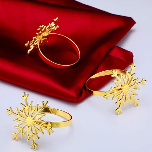 Boao 6 Pieces Snowflake Napkin Rings Christmas Snowflake Napkin Holder Rings for Christmas Holiday Table Decoration Supplies (Gold) in Saudi Arabia