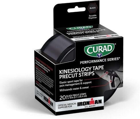 Curad Performance Series Ironman Kinesiology Tape, Black, 2 in x 10 in, 1 Roll of 20 Precut Strips in Saudi Arabia