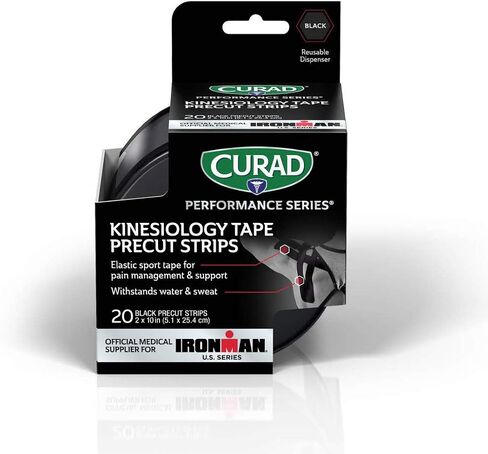 Curad Performance Series Ironman Kinesiology Tape, Black, 2 in x 10 in, 1 Roll of 20 Precut Strips in Saudi Arabia