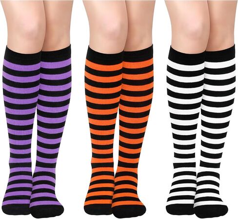 Olreco Knee High Socks for Women Knee Socks for Women Long Socks Tube Socks Tall Socks Striped Socks Halloween Socks Cotton in Saudi Arabia
