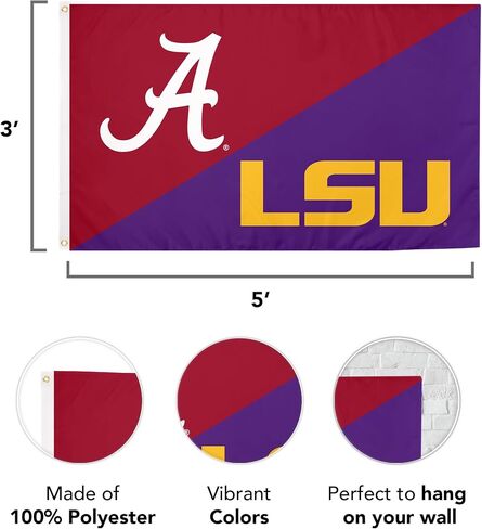 Desert Cactus Alabama x LSU Rivals Flag The University of Alabama Crimson Tide Bama UA Tigers Geaux Louisiana State University Banners 100% Polyester Indoor Outdoor 3x5 feet Flags (Split Rival Flag) in Saudi Arabia