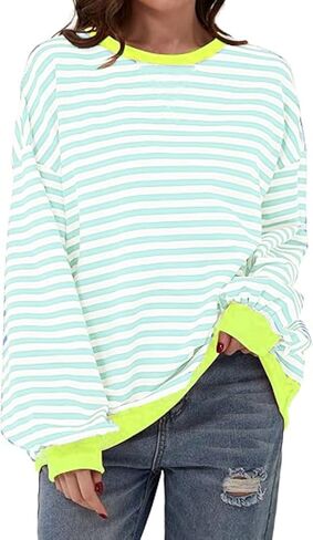 MAGICMK Womens Oversized Sweatshirt Long Sleeve Striped Crewneck Hoodies Shirts Trend Preppy Fall Women pullover tops in Saudi Arabia