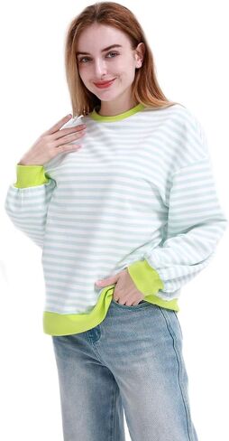 MAGICMK Womens Oversized Sweatshirt Long Sleeve Striped Crewneck Hoodies Shirts Trend Preppy Fall Women pullover tops in Saudi Arabia