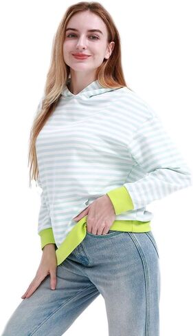 MAGICMK Womens Oversized Sweatshirt Long Sleeve Striped Crewneck Hoodies Shirts Trend Preppy Fall Women pullover tops in Saudi Arabia