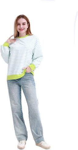 MAGICMK Womens Oversized Sweatshirt Long Sleeve Striped Crewneck Hoodies Shirts Trend Preppy Fall Women pullover tops in Saudi Arabia