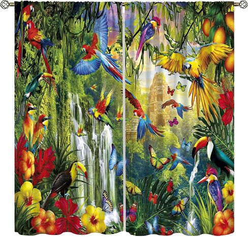 Cartoon Animal Curtains Green Bamboo Forest Jungle Safari Animal Blackout Curtains for Kids Bedroom Window Treatments Thermal Insulated Drapes, 42x45 inch in Saudi Arabia