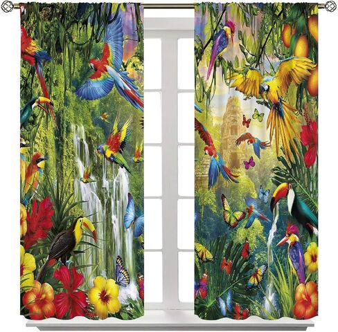 Cartoon Animal Curtains Green Bamboo Forest Jungle Safari Animal Blackout Curtains for Kids Bedroom Window Treatments Thermal Insulated Drapes, 42x45 inch in Saudi Arabia