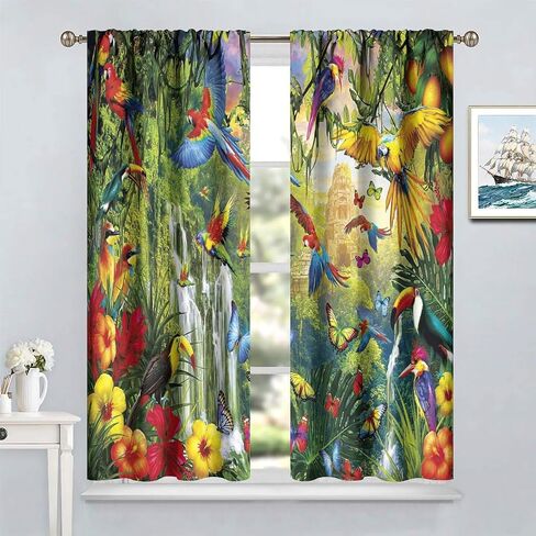 Cartoon Animal Curtains Green Bamboo Forest Jungle Safari Animal Blackout Curtains for Kids Bedroom Window Treatments Thermal Insulated Drapes, 42x45 inch in Saudi Arabia