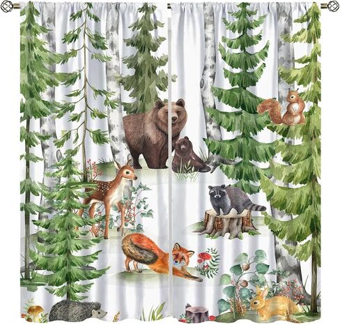 Cartoon Animal Curtains Green Bamboo Forest Jungle Safari Animal Blackout Curtains for Kids Bedroom Window Treatments Thermal Insulated Drapes, 42x45 inch in Saudi Arabia
