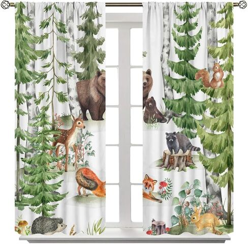 Cartoon Animal Curtains Green Bamboo Forest Jungle Safari Animal Blackout Curtains for Kids Bedroom Window Treatments Thermal Insulated Drapes, 42x45 inch in Saudi Arabia