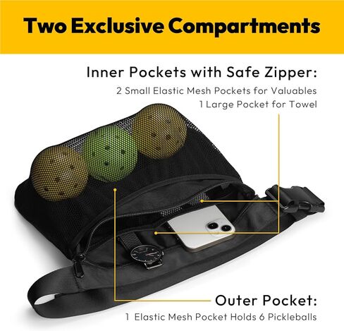 A11N Pickleball Holder - Adjustable Waist Pickleball Holder for Men Women, Fanny Pack for Tennis/Running/Cycling/golfing, Black in Kuwait