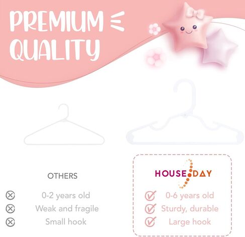 HOUSE DAY Plastic Baby Hangers for Closet 60 Pack, Durable Plastic Kids Hangers for Baby Clothes, Thin & Compact Childrens Hangers, Space Saving White Baby Hangers, Small Hangers for Kids Clothes in Kuwait