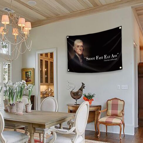 Thomas Jefferson Shoot Fast Flag Eat Ass Funny Quote,3X5FT Meme Tapestry Funny Man Cave Wall Flag for College Dorm Decor, Outdoor, Bedroom or Home Office Wall Decor Banner Gift in Saudi Arabia