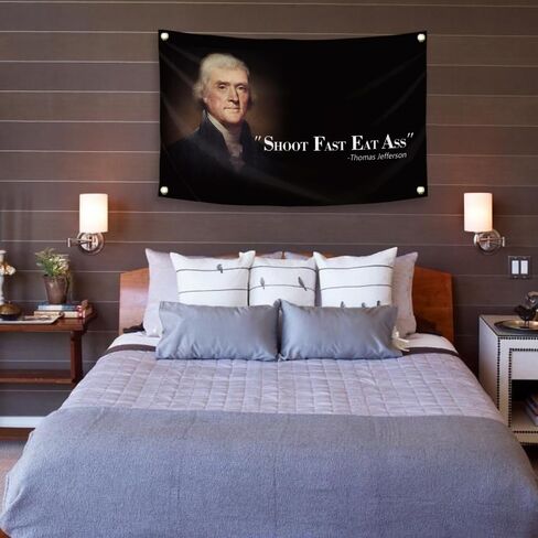Thomas Jefferson Shoot Fast Flag Eat Ass Funny Quote,3X5FT Meme Tapestry Funny Man Cave Wall Flag for College Dorm Decor, Outdoor, Bedroom or Home Office Wall Decor Banner Gift in Saudi Arabia