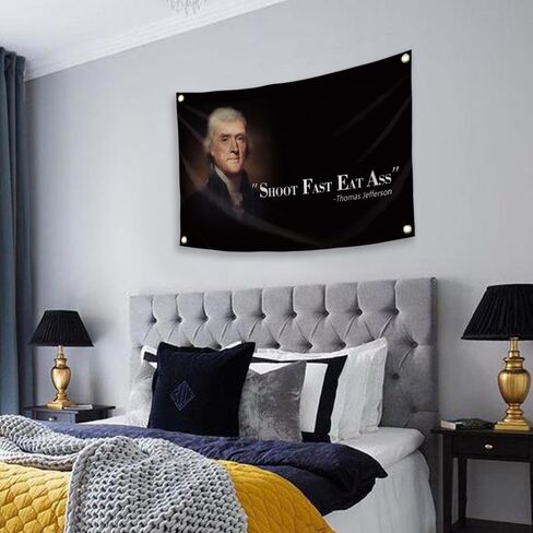 Thomas Jefferson Shoot Fast Flag Eat Ass Funny Quote,3X5FT Meme Tapestry Funny Man Cave Wall Flag for College Dorm Decor, Outdoor, Bedroom or Home Office Wall Decor Banner Gift in Saudi Arabia