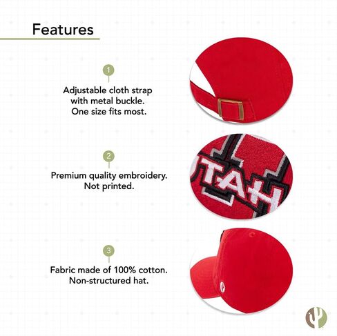 Desert Cactus University of Utah Baseball Hat UT Utes Brimmed Embroirderd Hats Cap Adjustable Cloth Strap Adult (Style I) Red in Saudi Arabia