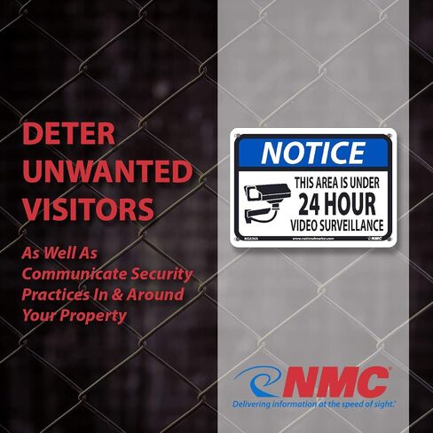 إشعار NMC NGA36AB - علامة مراقبة فيديو لهذه المنطقة لمدة أقل من 24 ساعة - 10 بوصة × 14 بوصة. إشعار أمان من الألومنيوم مع رسم ونص وفتحات بريدية in Saudi Arabia
